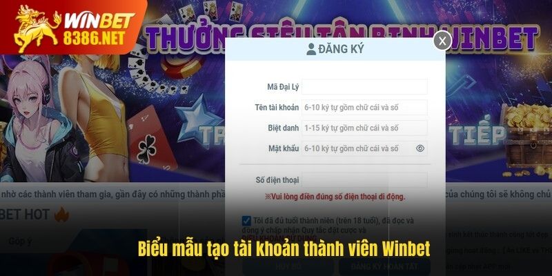 Biểu mẫu tạo tài khoản thành viên Winbet